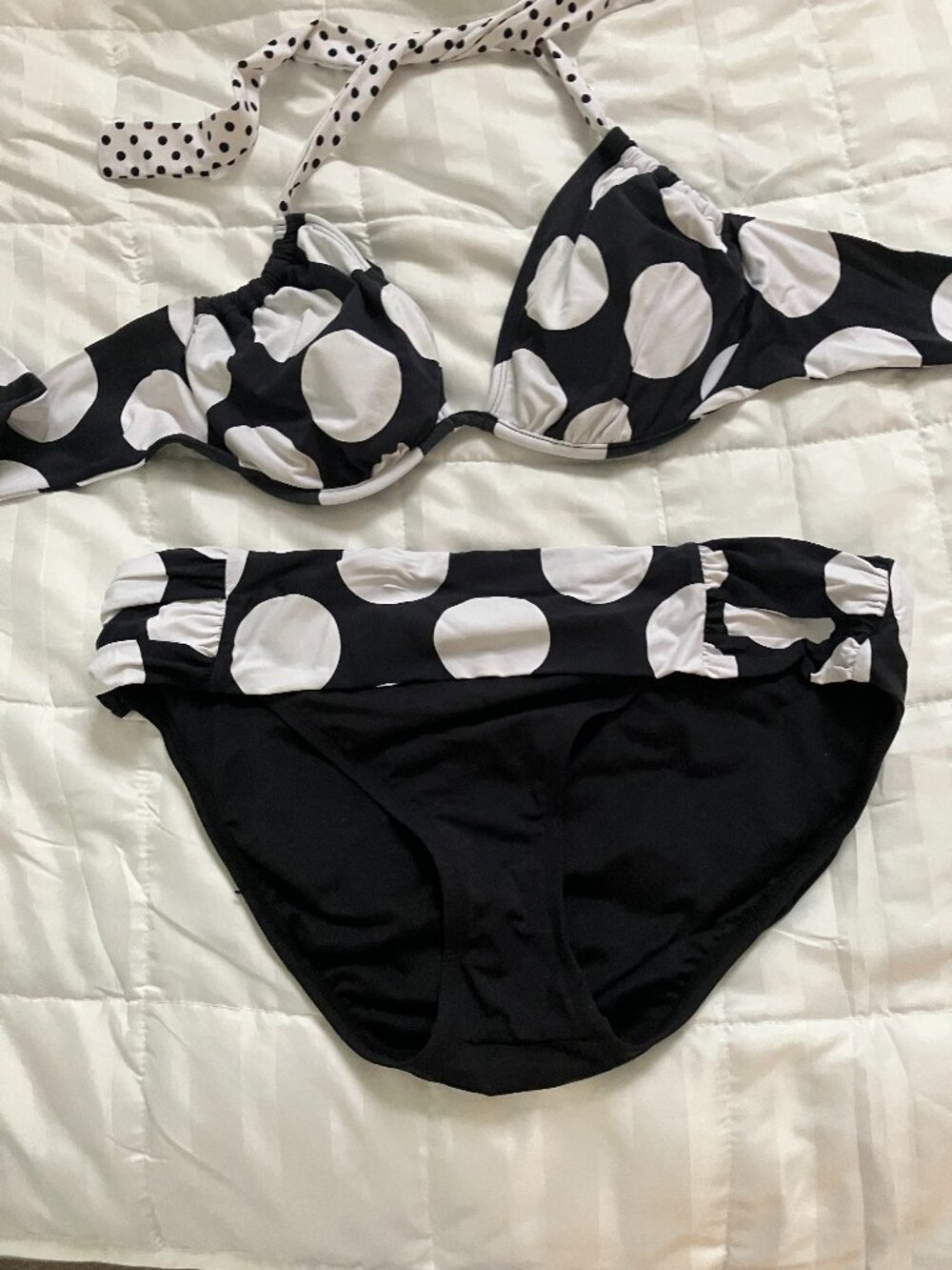 polka dot two piece bikini, worn once, like new, black and white
